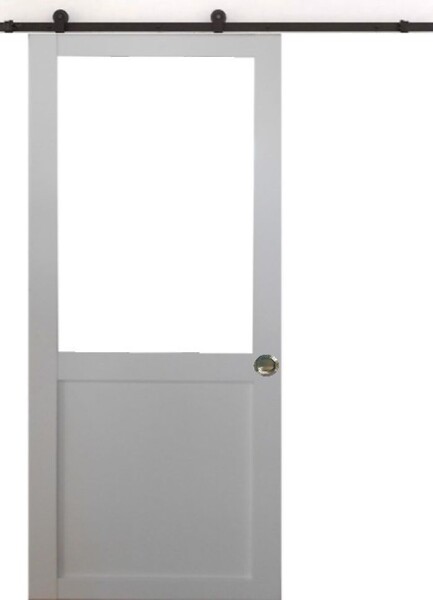 GD MENUISERIES - Porte Coulissante Atelier blanc H204 x L73 cm sans meneau, Rail Roulettes, Coquilles - large