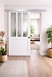 GD MENUISERIES - Porte Coulissante Atelier Blanc vitre depoli H204 x L73 cm, Rail Alu, Coquilles - vignette