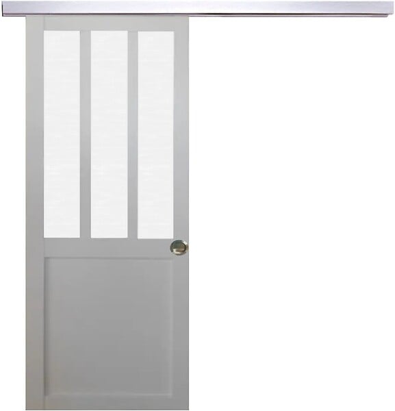 GD MENUISERIES - Porte Coulissante Atelier Blanc vitre depoli H204 x L73 cm, Rail Alu, Coquilles - large