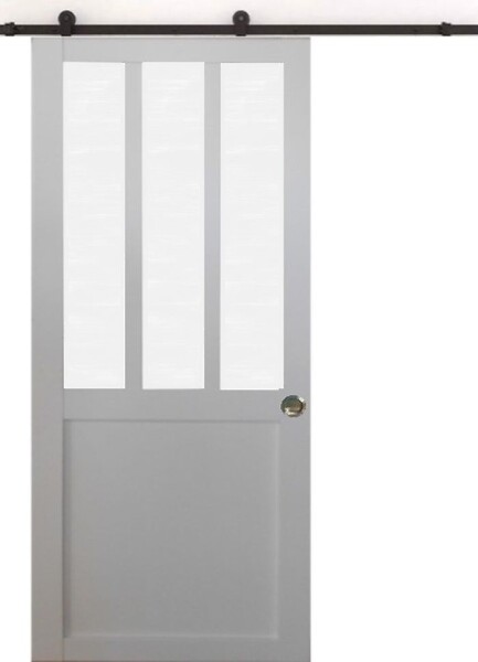 GD MENUISERIES - Porte Coulissante Atelier blanc vitre depoli H204 x L83 cm, Rail Roulettes, Coquilles - large