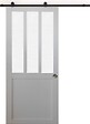 GD MENUISERIES - Porte Coulissante Atelier blanc vitre depoli H204 x L83 cm, Rail Roulettes, Coquilles - vignette