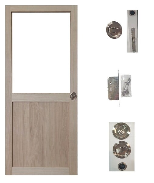 GD MENUISERIES - Porte Coulissante Atelier placage chene Vitrée H204 x L73 cm, serrure condamnation - large