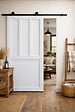 GD MENUISERIES - Porte Coulissante Atelier 2 panneaux blanc H204 x L73 cm, Rail roulettes - vignette