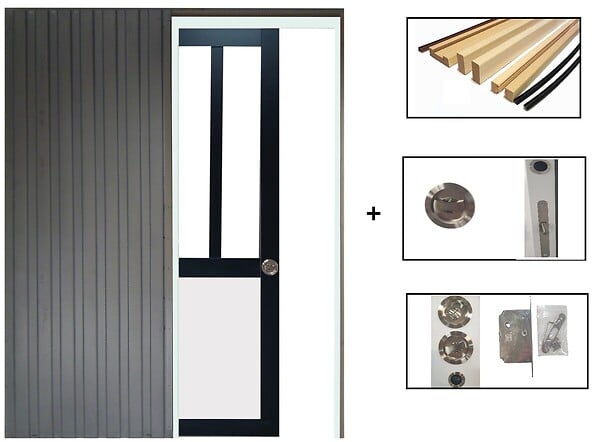 GD MENUISERIES - Porte Coulissante Atelier noir, blanc Vitrée H204 x L73 cm, Galandage, kit de finition - large