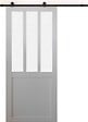 GD MENUISERIES - Porte Coulissante Atelier blanc vitre depoli H204 x L73 cm, Rail roulettes - vignette