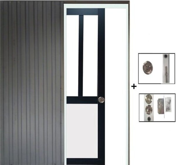 GD MENUISERIES - Porte Coulissante Atelier noir, panneau blanc Vitrée H204 x L73 cm, Galandage - large