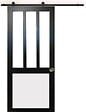 GD MENUISERIES - Porte Coulissante Atelier noir, blanc Vitrée H204 x L73 cm, Rail Roulettes, Coquilles - vignette