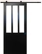 GD MENUISERIES - Porte Coulissante Atelier Noir H204 x L73 cm, Rail roulettes, Coquilles Noir - vignette