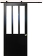 GD MENUISERIES - Porte Coulissante Atelier Noir H204 x L93 cm, Rail roulettes, Coquilles - vignette