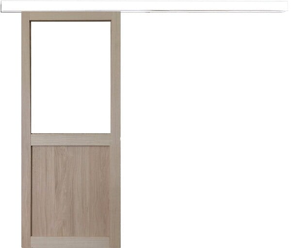 GD MENUISERIES - Porte Coulissante Atelier placage chene Vitrée H204 x L73 cm, Rail Alu bandeau blanc - large