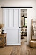 GD MENUISERIES - Porte Coulissante Atelier 2 panneaux blanc H204 x L83 cm, Rail Alu bandeau noir, Coquilles Noir - vignette