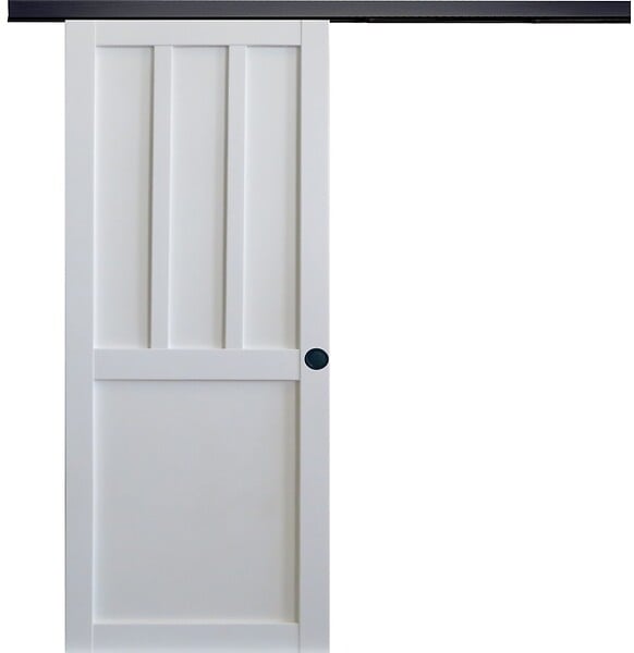 GD MENUISERIES - Porte Coulissante Atelier 2 panneaux blanc H204 x L83 cm, Rail Alu bandeau noir, Coquilles Noir - large