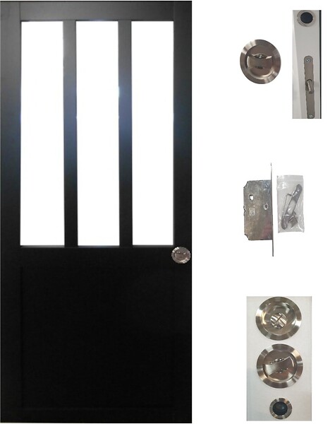 GD MENUISERIES - Porte Coulissante Atelier Noir H204 x L83 cm, serrure condamnation - large