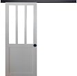 GD MENUISERIES - Porte Coulissante Atelier blanc H204 x L93 cm, Rail Alu bandeau noir, Coquilles Noir - vignette