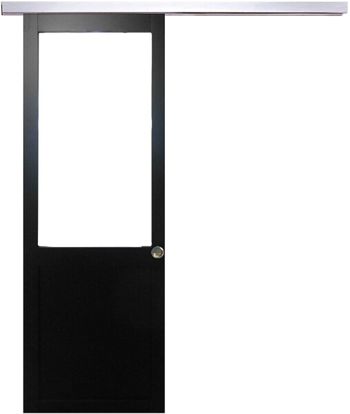 GD MENUISERIES - Porte Coulissante Atelier Noir H204 x L93 cm sans meneau, Rail Alu, Coquilles - large
