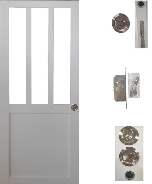GD MENUISERIES - Porte Coulissante Atelier Blanc H204 x L73 cm, serrure condamnation - large