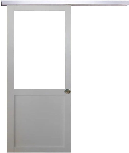 GD MENUISERIES - Porte Coulissante Atelier Blanc H204 x L83 cm sans meneau, Rail Alu, Coquilles - large