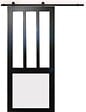 GD MENUISERIES - Porte Coulissante Atelier noir, blanc Vitrée H204 x L83 cm, Rail Roulettes, Coquilles Noir - vignette