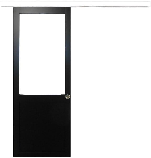 GD MENUISERIES - Porte Coulissante Atelier Noir H204 x L83 cm sans meneau, Rail Alu Bandeau blanc, Coquilles - large