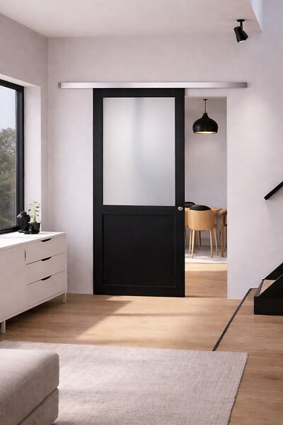 GD MENUISERIES - Porte Coulissante Athena Noir H204 x L83 cm, Rail Alu, Coquilles - large