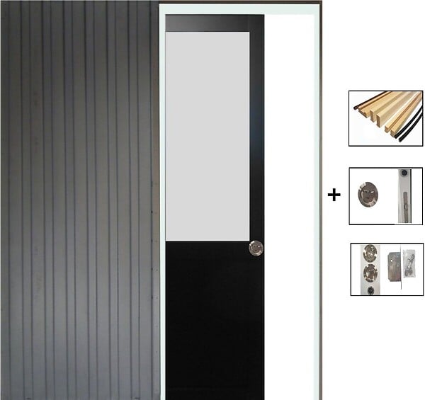 GD MENUISERIES - Porte Coulissante Athena Noir H204 x L83 cm, Galandage, kit finition - large