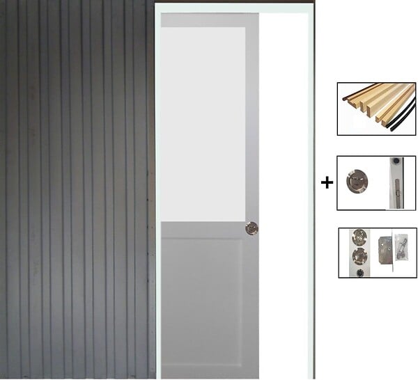 GD MENUISERIES - Porte Coulissante Athena Blanc H204 x L83 cm, Galandage, kit de finition - large