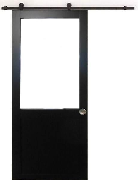GD MENUISERIES - Porte Coulissante Atelier Noir H204 x L83 cm sans meneau, Rail Roulettes, Coquilles - large