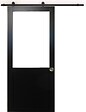 GD MENUISERIES - Porte Coulissante Atelier Noir H204 x L83 cm sans meneau, Rail Roulettes, Coquilles - vignette