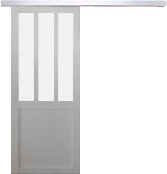 GD MENUISERIES - Porte Coulissante Atelier Blanc vitre depoli H204 x L83 cm, Rail Alu - large