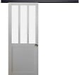 GD MENUISERIES - Porte Coulissante Atelier blanc vitre depoli H204 x L83 cm, Rail Alu bandeau noir, Coquilles - vignette