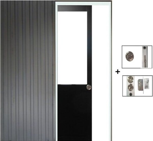 GD MENUISERIES - Porte Coulissante Atelier Noir H204 x L93 cm sans meneau, Galandage - large