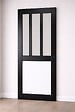 GD MENUISERIES - Porte Coulissante Atelier noir, panneau blanc Vitrée H204 x L83 cm, Coquilles Noir - vignette