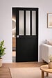 GD MENUISERIES - Porte Coulissante Atelier Noir vitre depoli H204 x L83 cm, Galandage - vignette