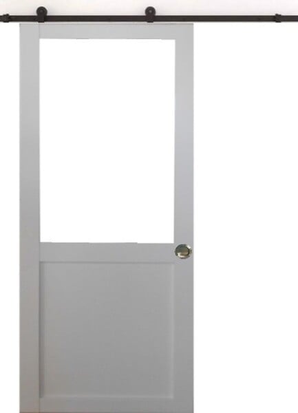 GD MENUISERIES - Porte Coulissante Atelier blanc sans meneau H204 x L93 cm, Rail Roulettes, Coquilles - large