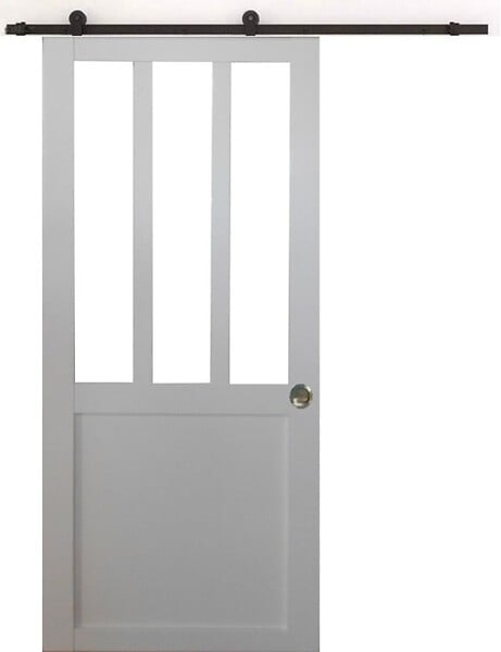 GD MENUISERIES - Porte Coulissante Atelier blanc H204 x L93 cm, Rail roulettes, Coquilles - large
