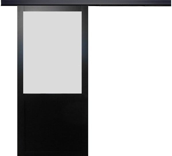 GD MENUISERIES - Porte Coulissante Athena Noir Vitrée H204 x L83 cm, Rail alu Bandeau Noir - large