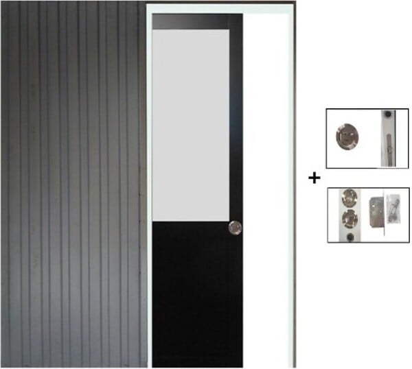 GD MENUISERIES - Porte Coulissante Athena Noir H204 x L73 cm, Galandage - large