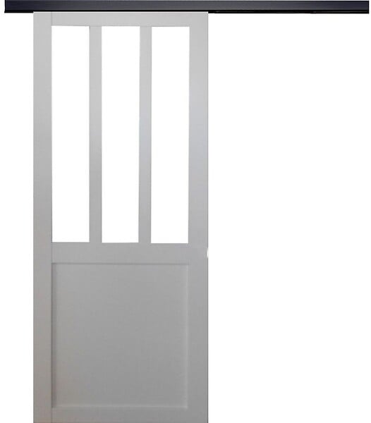 GD MENUISERIES - Porte Coulissante Atelier blanc H204 x L73 cm, Rail Alu bandeau noir - large