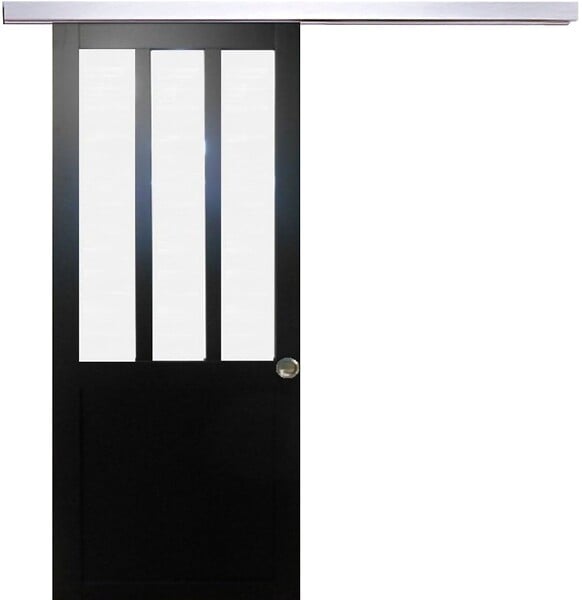 GD MENUISERIES - Porte Coulissante Atelier Noir vitre depoli H204 x L73 cm, Rail Alu, Coquilles - large