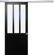 GD MENUISERIES - Porte Coulissante Atelier Noir vitre depoli H204 x L73 cm, Rail Alu, Coquilles - vignette