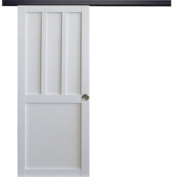 GD MENUISERIES - Porte Coulissante Atelier 2 panneaux blanc H204 x L83 cm, Rail Alu bandeau noir, Coquilles - large