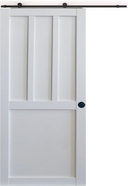 GD MENUISERIES - Porte Coulissante Atelier 2 panneaux blanc H204 x L83 cm, Rail roulettes, Coquilles Noir - large