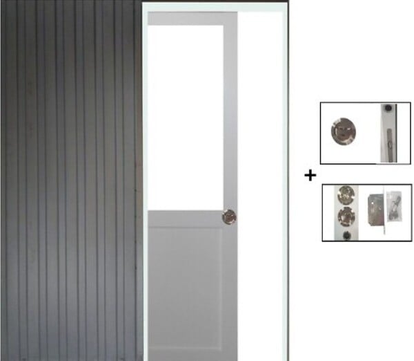 GD MENUISERIES - Porte Coulissante Atelier Blanc H204 x L93 cm sans meneau, Galandage - large