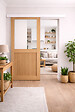 GD MENUISERIES - Porte Coulissante Atelier placage chene Vitrée H204 x L83 cm, Rail Alu bandeau blanc - vignette