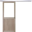 GD MENUISERIES - Porte Coulissante Atelier placage chene Vitrée H204 x L73 cm, Rail Alu, coquilles - vignette