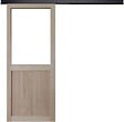 GD MENUISERIES - Porte Coulissante Atelier placage chene Vitrée H204 x L83 cm, Rail Alu bandeau noir - vignette