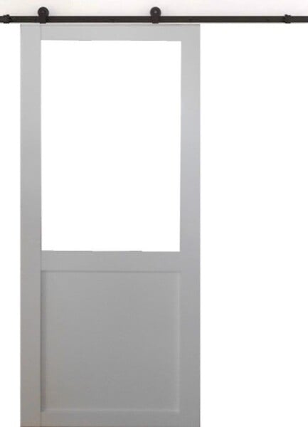 GD MENUISERIES - Porte Coulissante Atelier blanc H204 x L93 cm sans meneau, Rail roulettes - large