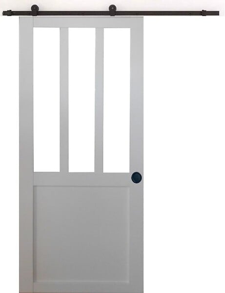 GD MENUISERIES - Porte Coulissante Atelier blanc H204 x L83 cm, Rail Roulettes, Coquilles Noir - large