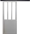 GD MENUISERIES - Porte Coulissante Atelier blanc H204 x L83 cm, Rail Alu bandeau noir - vignette