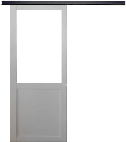 GD MENUISERIES - Porte Coulissante Atelier blanc H204 x L73 cm sans meneau, Rail Alu bandeau noir - large